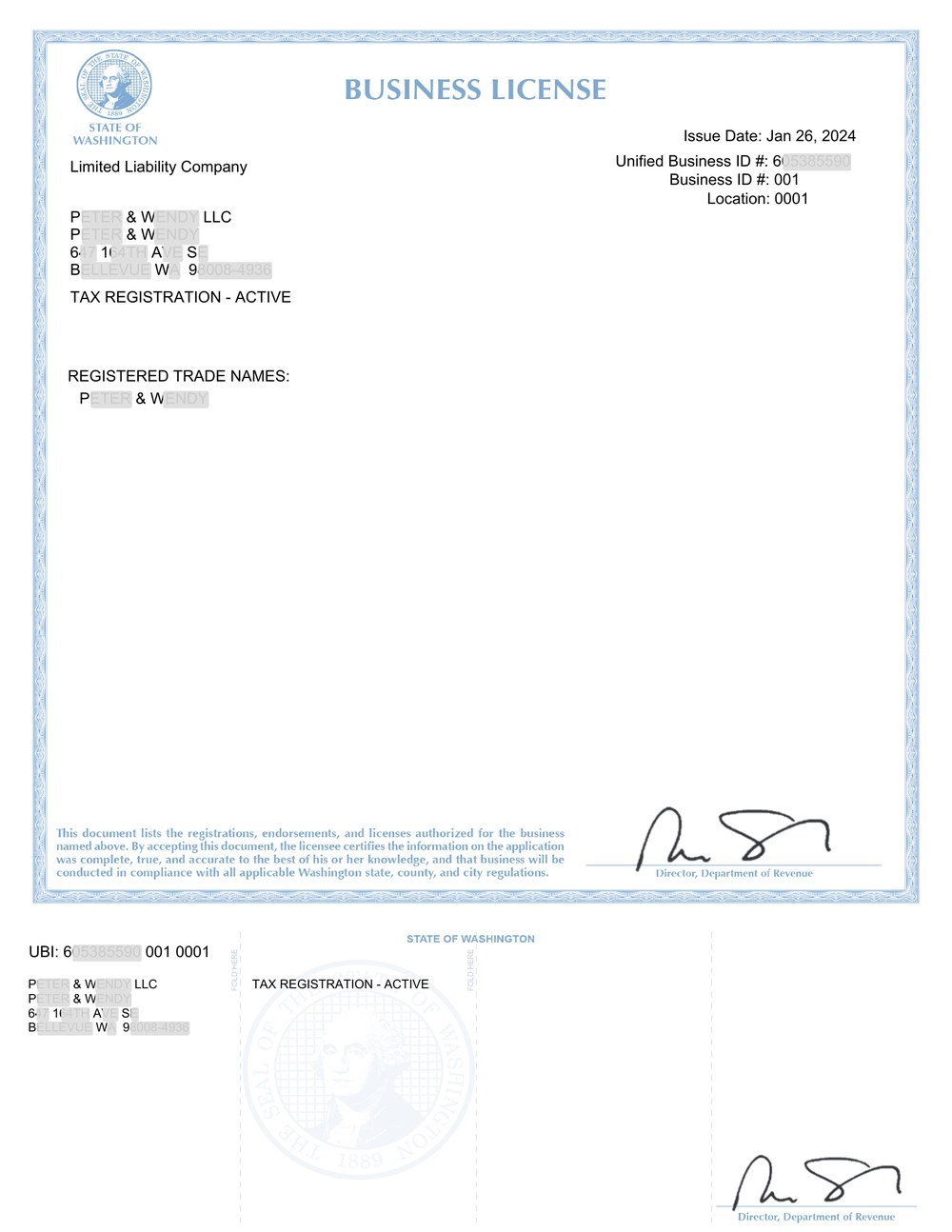 Business License · 개인정보 마스킹 예시